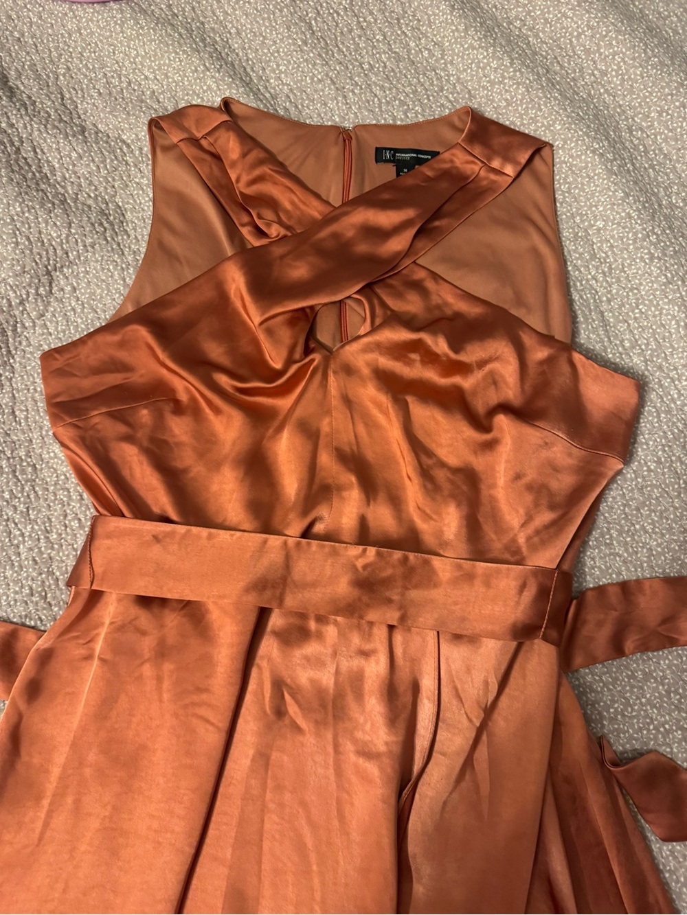 INC International Concepts Rust Orange One-Shoulder Satin Dress
